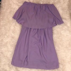 Lavender, flowy, strapless dress